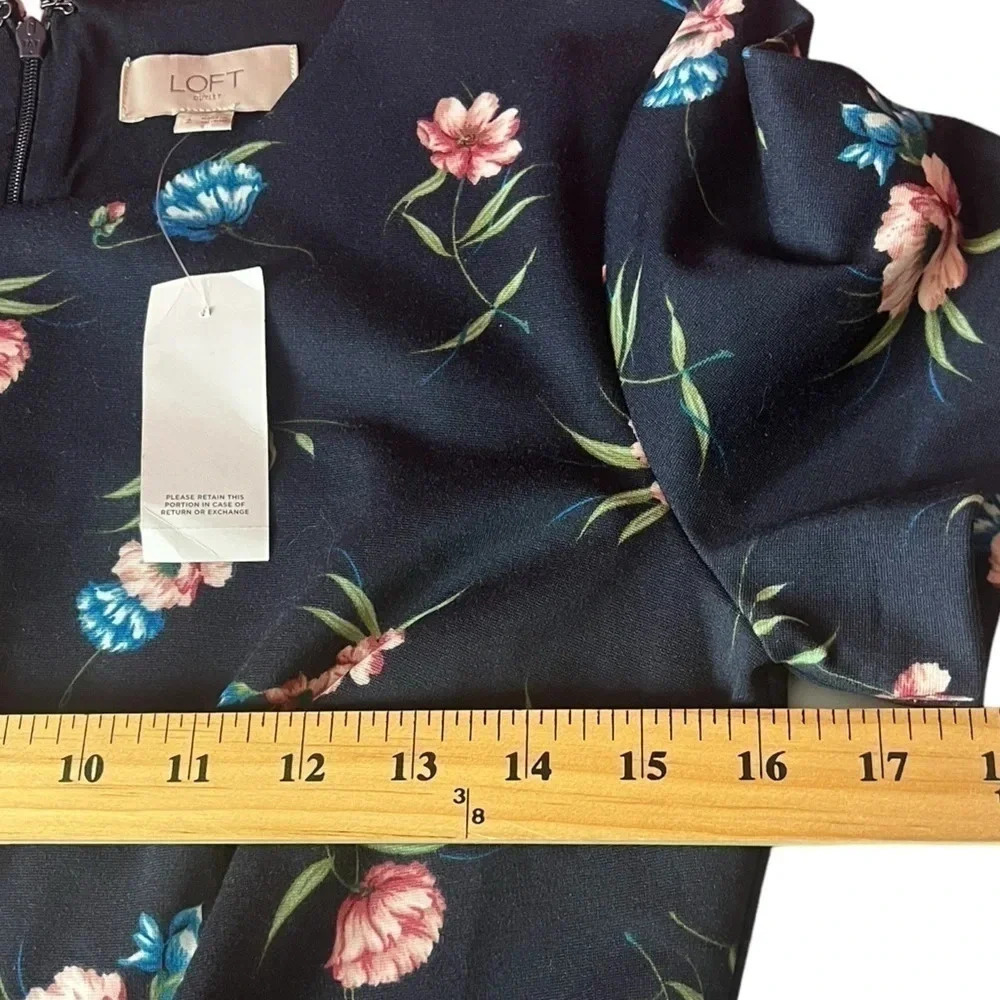 NWT Loft Outlet Floral Business Pleated waist Midi short Sleeve Office Size 2 - Picture 7 of 14